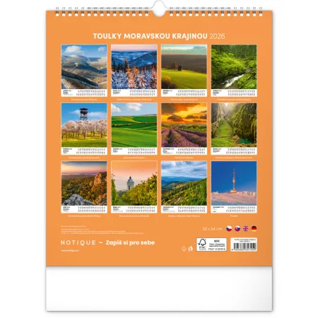 NOTIQUE Nástěnný kalendář Toulky moravskou krajinou 2026, 30 x 34 cm
