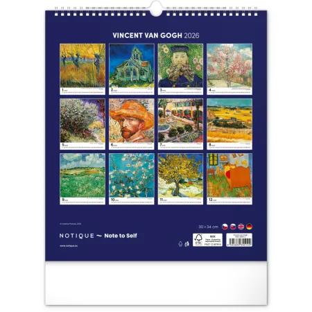 NOTIQUE Nástěnný kalendář Vincent van Gogh 2026, 30 x 34 cm