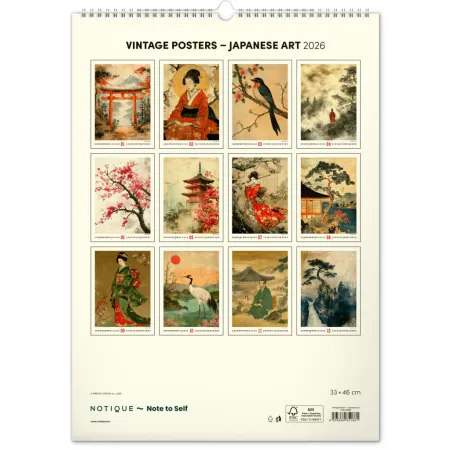NOTIQUE Nástěnný kalendář Vintage plakáty – japonské umění 2026, 33 x 46 cm