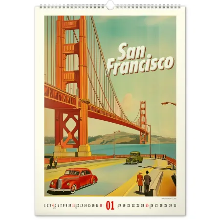 NOTIQUE Nástěnný kalendář Vintage plakáty – světová města 2026, 33 x 46 cm