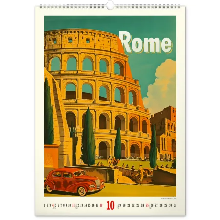 NOTIQUE Nástěnný kalendář Vintage plakáty – světová města 2026, 33 x 46 cm