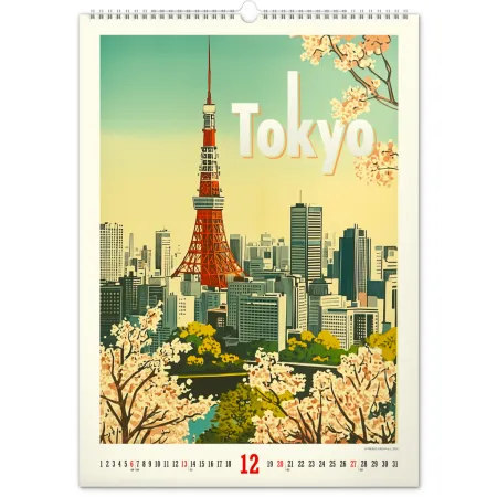 NOTIQUE Nástěnný kalendář Vintage plakáty – světová města 2026, 33 x 46 cm