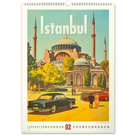 NOTIQUE Nástěnný kalendář Vintage plakáty – světová města 2026, 33 x 46 cm
