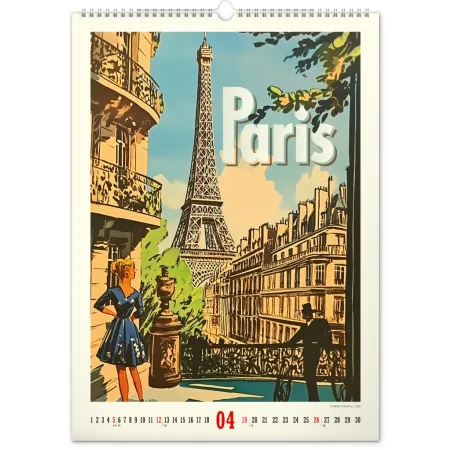 NOTIQUE Nástěnný kalendář Vintage plakáty – světová města 2026, 33 x 46 cm