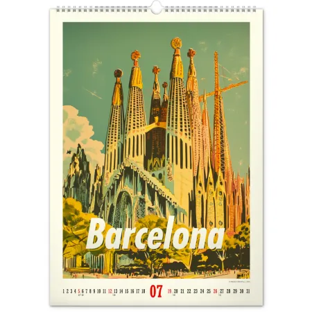 NOTIQUE Nástěnný kalendář Vintage plakáty – světová města 2026, 33 x 46 cm