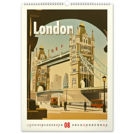 NOTIQUE Nástěnný kalendář Vintage plakáty – světová města 2026, 33 x 46 cm