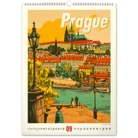 NOTIQUE Nástěnný kalendář Vintage plakáty – světová města 2026, 33 x 46 cm