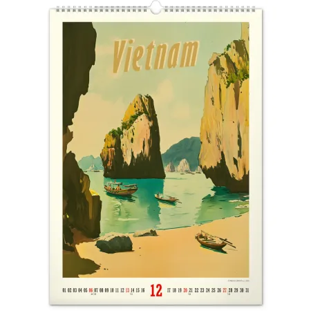 NOTIQUE Nástěnný kalendář Vintage plakáty – tropické ráje 2026, 33 x 46 cm