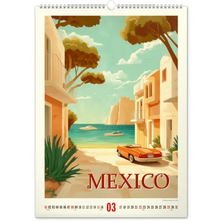 NOTIQUE Nástěnný kalendář Vintage plakáty – tropické ráje 2026, 33 x 46 cm