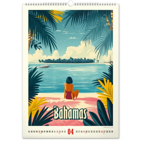 NOTIQUE Nástěnný kalendář Vintage plakáty – tropické ráje 2026, 33 x 46 cm