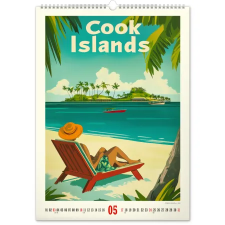 NOTIQUE Nástěnný kalendář Vintage plakáty – tropické ráje 2026, 33 x 46 cm