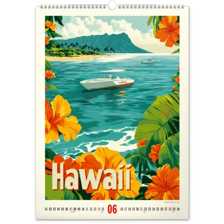NOTIQUE Nástěnný kalendář Vintage plakáty – tropické ráje 2026, 33 x 46 cm