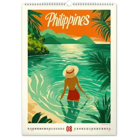 NOTIQUE Nástěnný kalendář Vintage plakáty – tropické ráje 2026, 33 x 46 cm