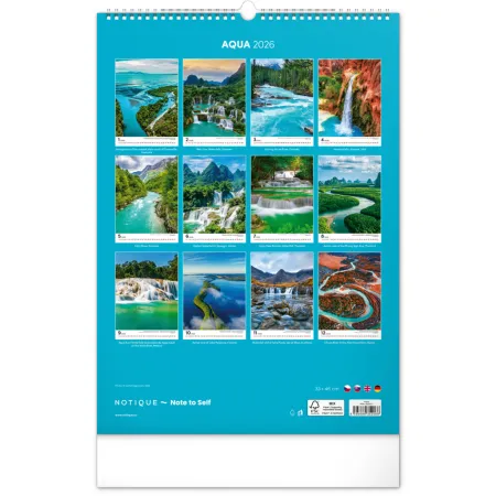 NOTIQUE Nástěnný kalendář Voda 2026, 33 x 46 cm