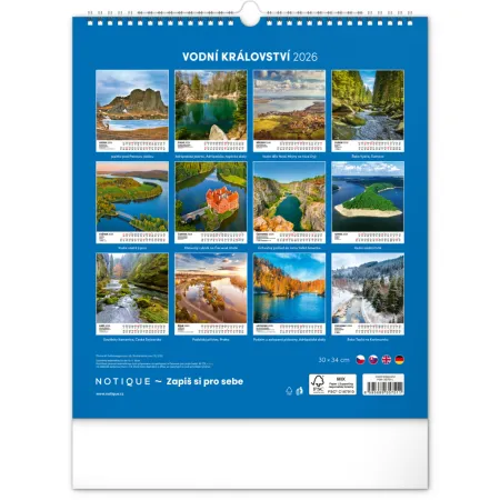 NOTIQUE Nástěnný kalendář Vodní království 2026, 30 x 34 cm