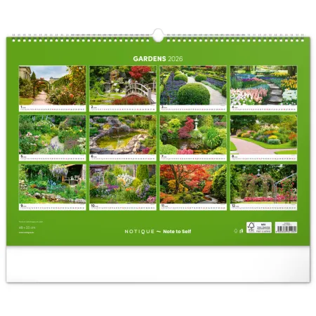 NOTIQUE Nástěnný kalendář Zahrady 2026, 48 x 33 cm