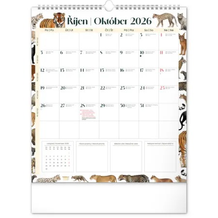 NOTIQUE Nástěnný plánovací kalendář Animalium 2026, 30 x 34 cm