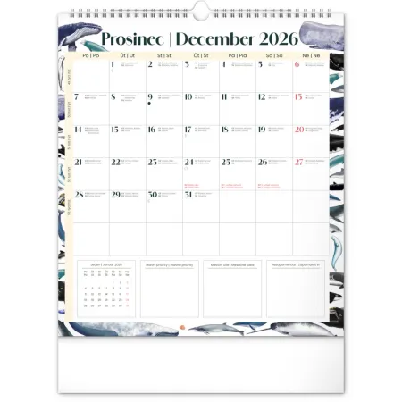 NOTIQUE Nástěnný plánovací kalendář Animalium 2026, 30 x 34 cm