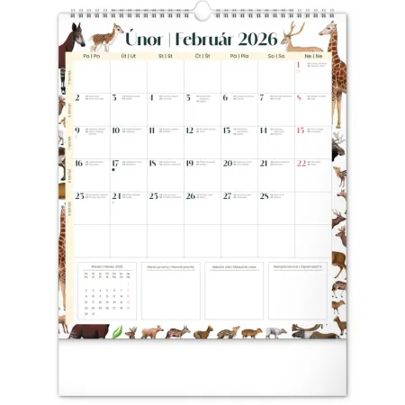 NOTIQUE Nástěnný plánovací kalendář Animalium 2026, 30 x 34 cm