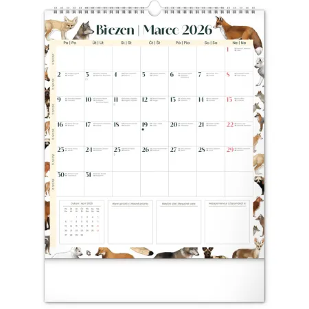 NOTIQUE Nástěnný plánovací kalendář Animalium 2026, 30 x 34 cm
