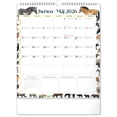 NOTIQUE Nástěnný plánovací kalendář Animalium 2026, 30 x 34 cm