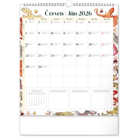 NOTIQUE Nástěnný plánovací kalendář Animalium 2026, 30 x 34 cm