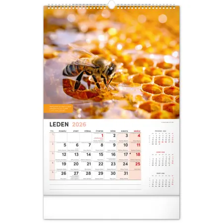 NOTIQUE Nástěnný Včelařský kalendář 2026, 33 x 46 cm
