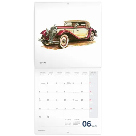 NOTIQUE Poznámkový kalendář Classic Cars – Václav Zapadlík, 2026, 30 x 30 cm