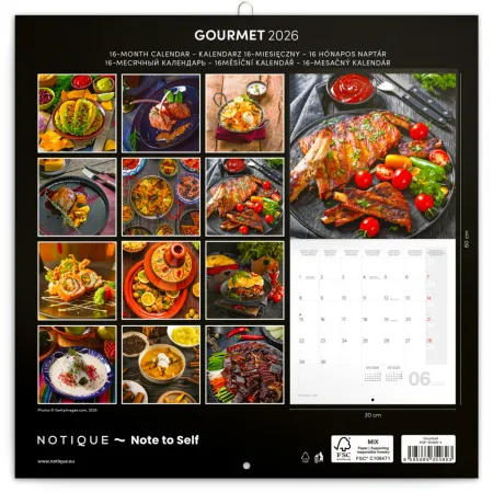 NOTIQUE Poznámkový kalendář Gourmet 2026, 30 x 30 cm