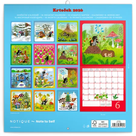 NOTIQUE Poznámkový kalendář Krteček 2026, 30 x 30 cm