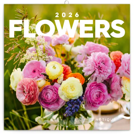 NOTIQUE Poznámkový kalendář Květiny 2026, 30 x 30 cm