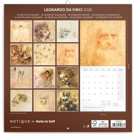 NOTIQUE Poznámkový kalendář Leonardo da Vinci 2026, 30 x 30 cm