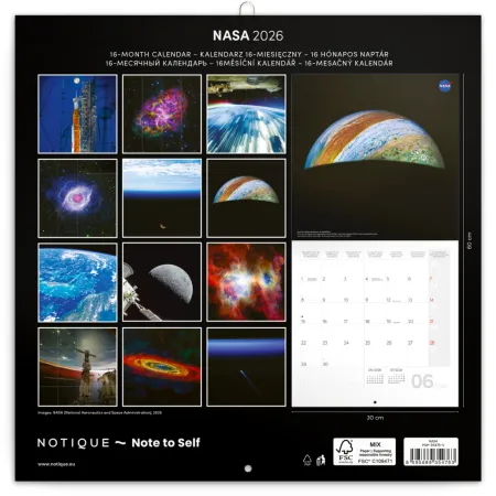 NOTIQUE Poznámkový kalendář NASA 2026, 30 x 30 cm