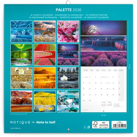 NOTIQUE Poznámkový kalendář Paleta 2026, 30 x 30 cm