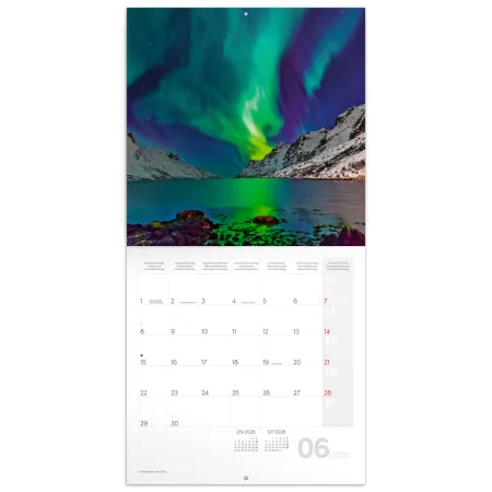 NOTIQUE Poznámkový kalendář Polární záře 2026, 30 x 30 cm