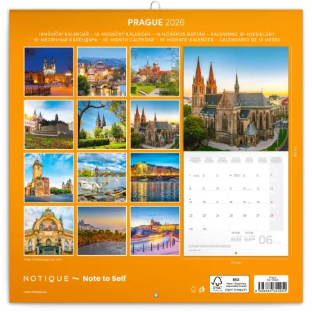 NOTIQUE Poznámkový kalendář Praha 2026, 30 x 30 cm