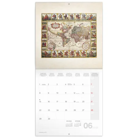 NOTIQUE Poznámkový kalendář Staré mapy 2026, 30 x 30 cm