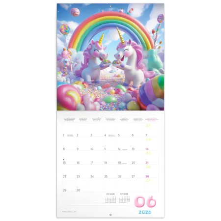 NOTIQUE Poznámkový kalendář Veselí jednorožci 2026, 30 x 30 cm