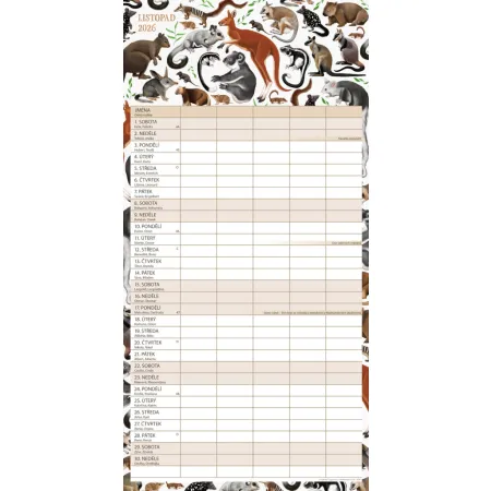 NOTIQUE Rodinný plánovací kalendář Animalium 2026, 30 x 30 cm