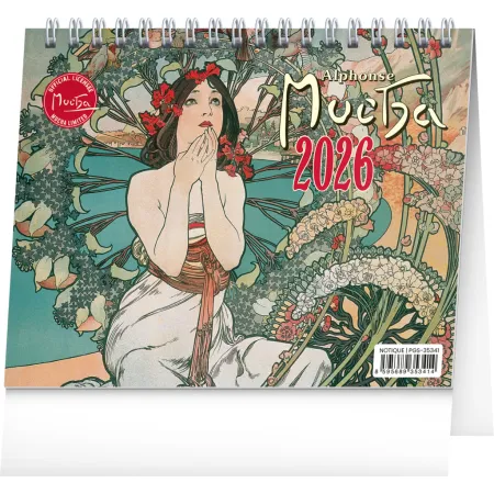 NOTIQUE Stolní kalendář Alfons Mucha 2026, 16,5 x 13 cm