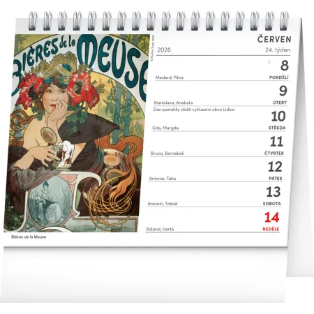 NOTIQUE Stolní kalendář Alfons Mucha 2026, 16,5 x 13 cm