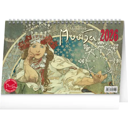 NOTIQUE Stolní kalendář Alfons Mucha 2026, 23,1 x 14,5 cm