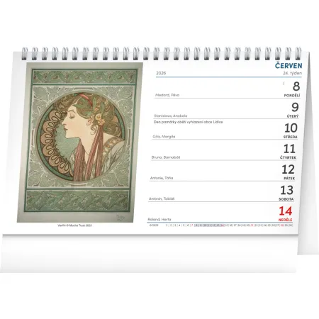 NOTIQUE Stolní kalendář Alfons Mucha 2026, 23,1 x 14,5 cm