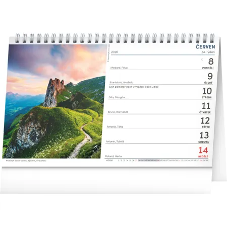 NOTIQUE Stolní kalendář Až na vrcholky hor 2026, 23,1 x 14,5 cm