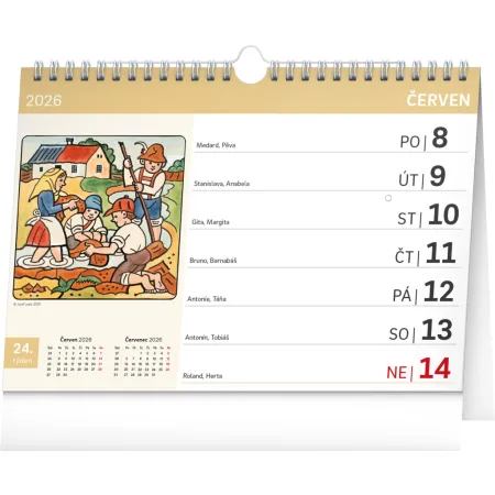 NOTIQUE Stolní kalendář Josef Lada s extra velkým kalendáriem 2026, 30 x 21 cm