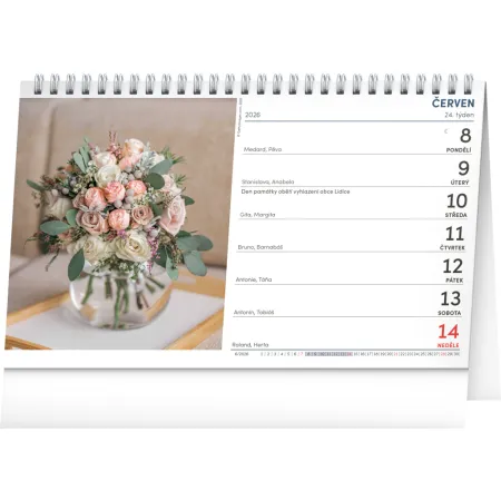 NOTIQUE Stolní kalendář Kytice CZ/SK 2026, 23,1 x 14,5 cm