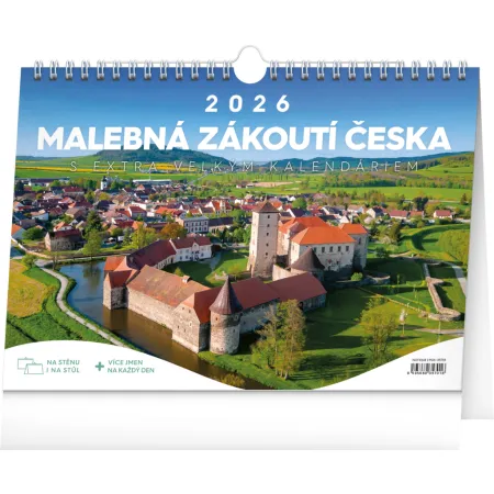 NOTIQUE Stolní kalendář Malebná zákoutí Česka 2026 s extra velkým kalendáriem, 30 x 21 cm