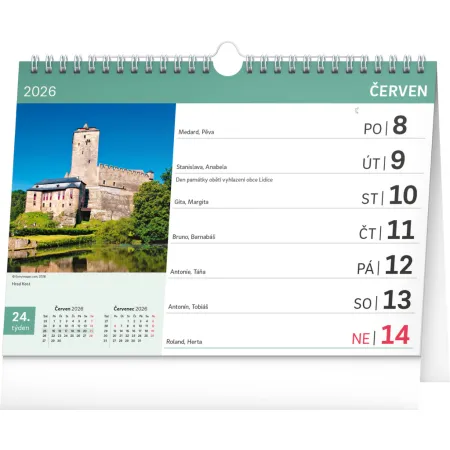 NOTIQUE Stolní kalendář Malebná zákoutí Česka 2026 s extra velkým kalendáriem, 30 x 21 cm