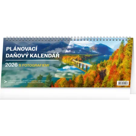 NOTIQUE Stolní kalendář Plánovací daňový s fotografiemi 2026, 33 x 12,5 cm