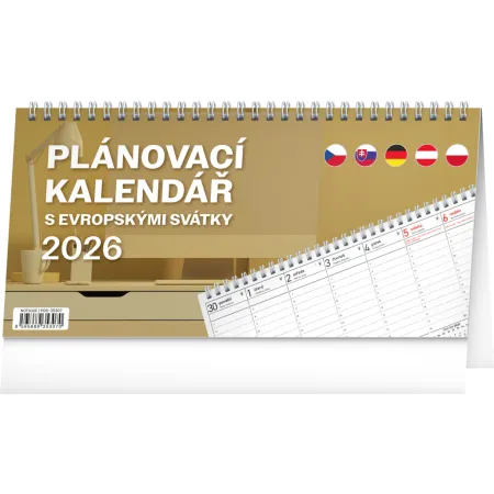 NOTIQUE Stolní kalendář Plánovací s evropskými svátky 2026, 25 x 12,5 cm